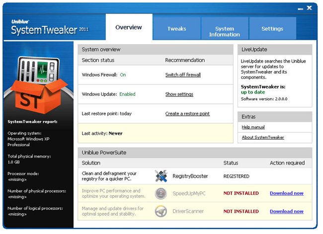 Uniblue SystemTweaker 2011 Free Registration Key