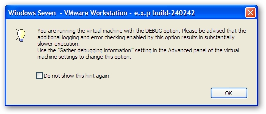 VMware Debug Mode Warning