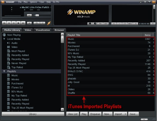 Imported iTunes Playlists