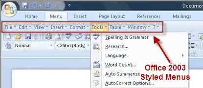 Classic Menus In Word 2007
