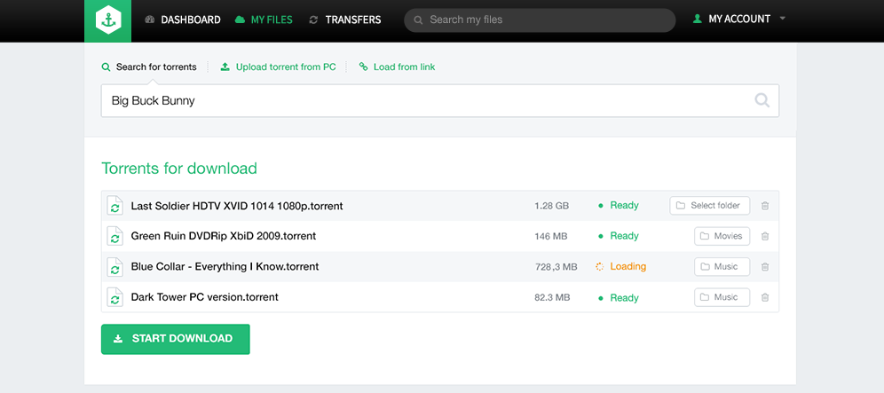Bitport Torrent Downloader Interface