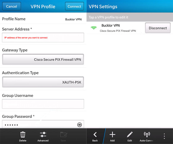 Blackberry VPN setup