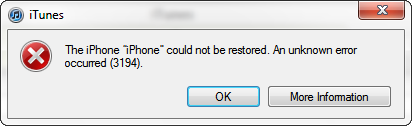 iTunes firmware error 3194