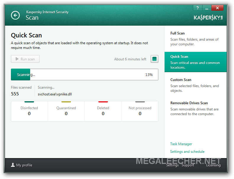 Kaspersky Internet Security 2104 Scan Window