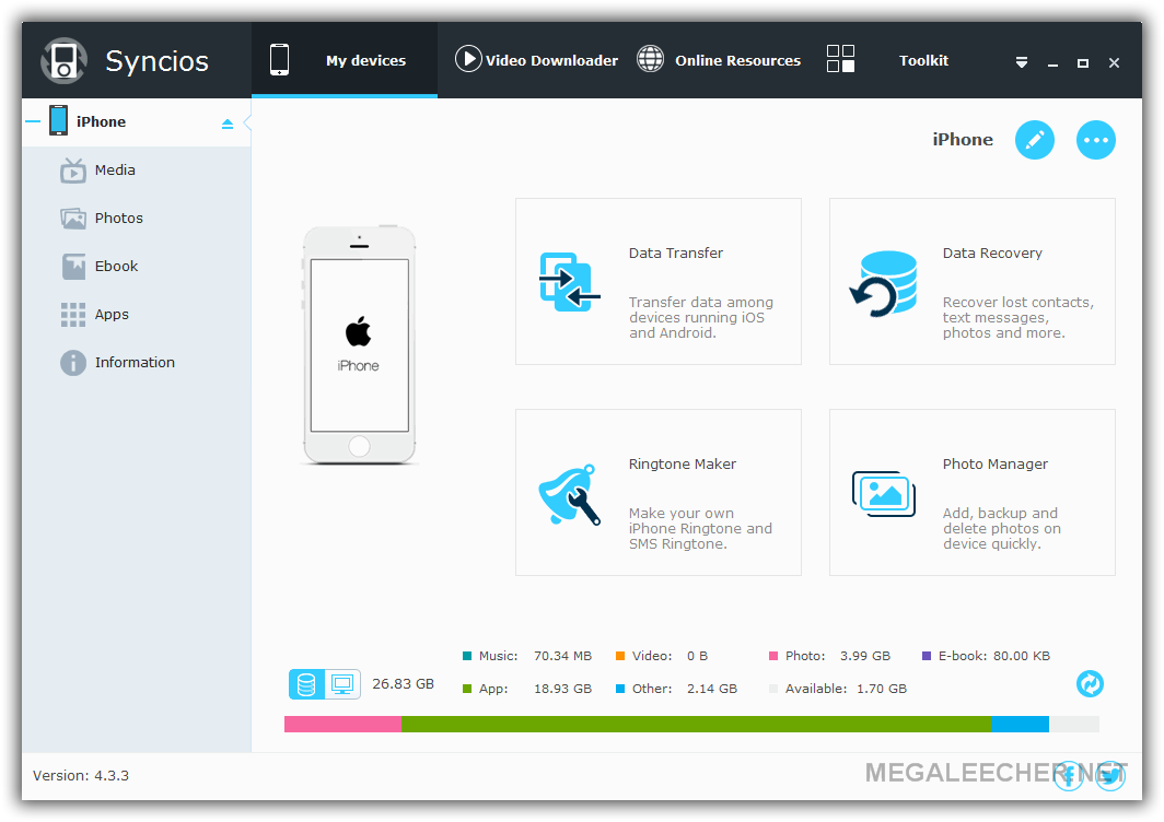 Syncios Manager User Interface