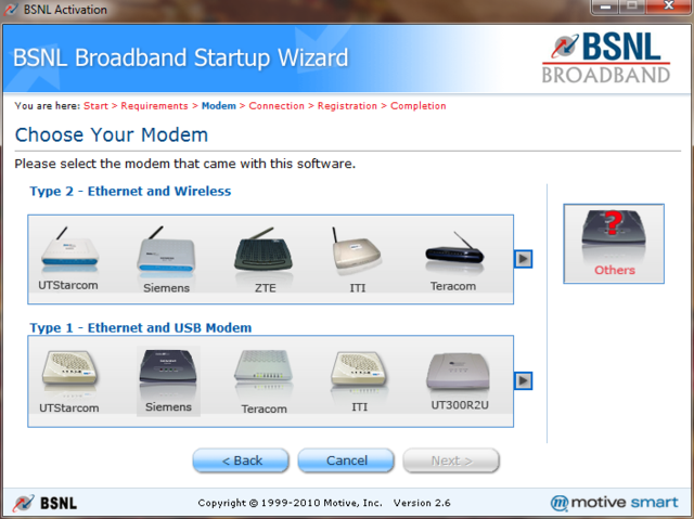 Smart Motive Suite Modem Selection