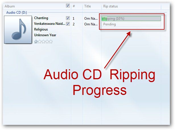 Audio CD Ripping Progress