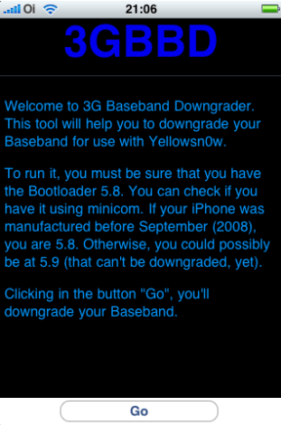 3G Baseband Downgrade GUI
