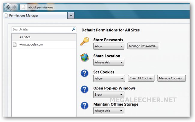 Firefox 6 Permission Manager