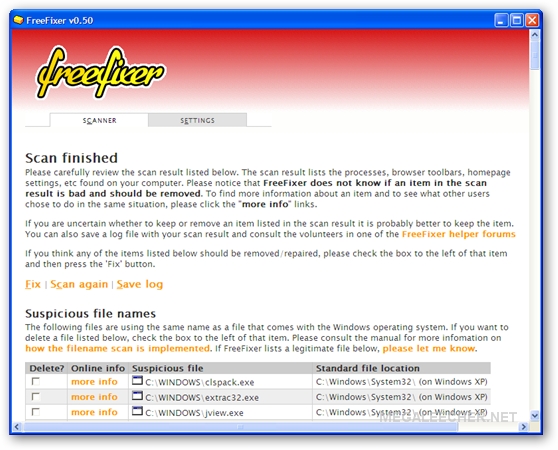 FreeFixer Main Malware Scanner