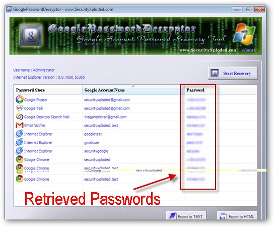 Retrieved Passwords