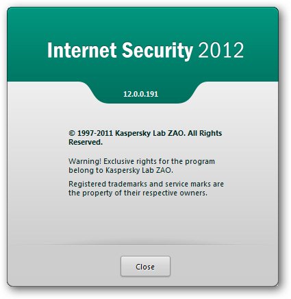 Kaspersky Internet Security 2012 About Box