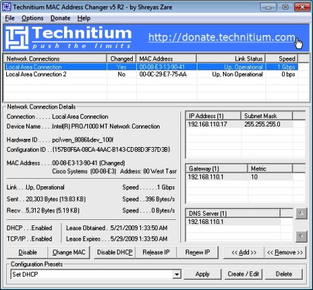 Technitium MAC Address Changer In Action