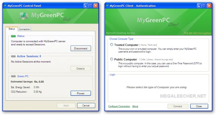 MyGreenPC Remote Access Host And Client Software