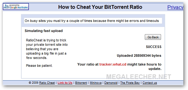 Sucess In Cheating Torrent Ratio