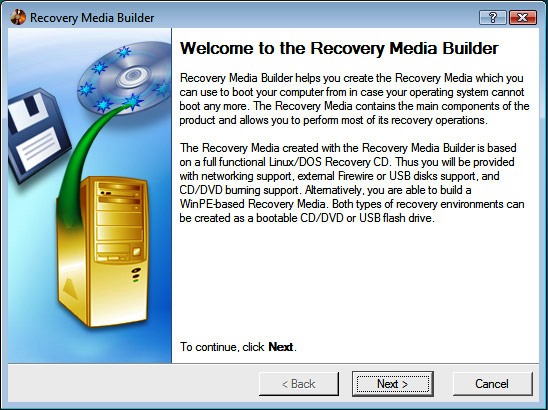 Recovery Media Builder Wizard