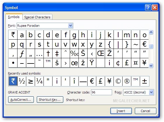 Indian Rupee Symbol ASCII Code