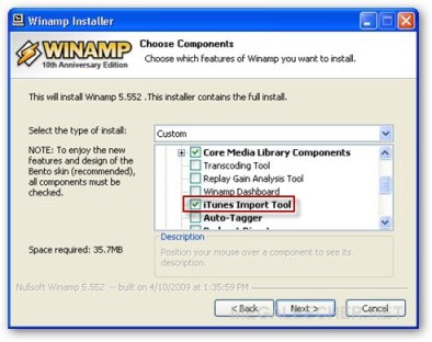 Winamp iTunes Import Function