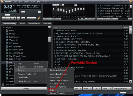 Winamp Portable Device Syncing