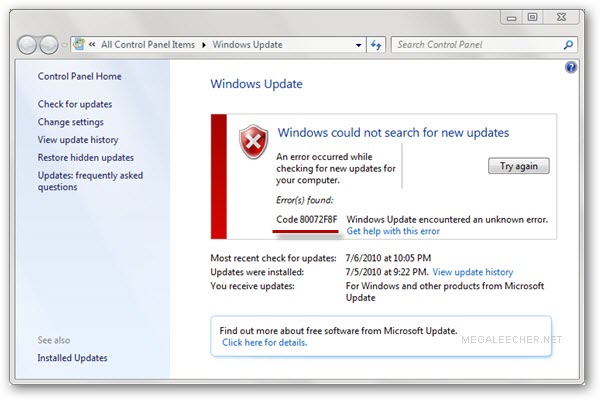 Windows Update Error 80072F8F